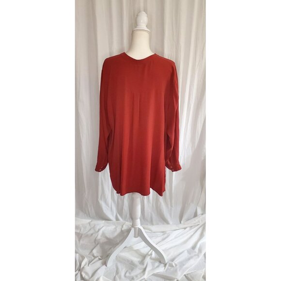 Eileen Fisher Burgundy Silk Button Up Long Sleeve Blouse 2X Office Career Formal - Picture 5 of 16